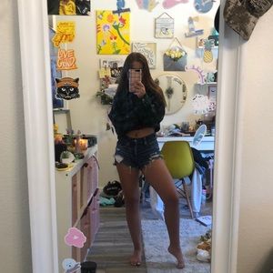 Green cropped oversized flannel